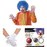 Clown verkleed set volwassenen - Pruik/schmink/handschoenen - Verkleedpruiken