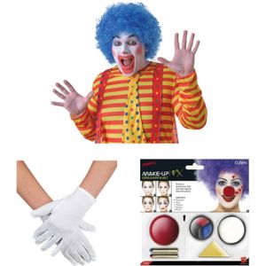 Clown verkleed set volwassenen - Pruik/schmink/handschoenen - Verkleedpruiken