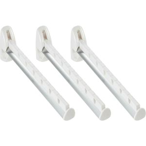 Set van 3x stuks kledinghaken inklapbaar wit 31 cm - Kledinghangerhaak/kledinghaak voor aan de muur - voor 7 hangers