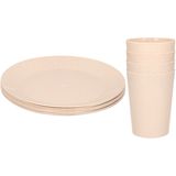 Setje van 12x diner/ontbijt bekers/bordjes van afbreekbaar bio-plastic in het eco-beige - Campingborden