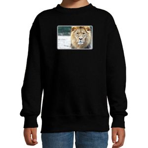 Dieren sweater / trui met leeuwen foto zwart voor kinderen - Sweaters kinderen