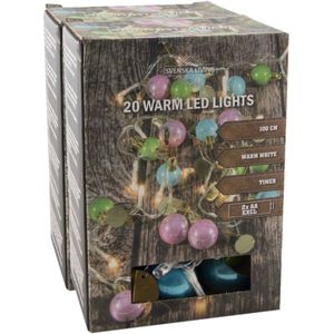 Lichtsnoeren - set 2x st - 20 gekleurde kerstballen -warm wit -120cm -batterij - Lichtsnoeren