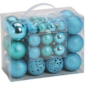 50x Turquoise blauwe kunststof kerstballen 3, 4 en 6 cm - Kerstbal
