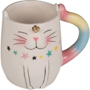 Bekers/mokken eenhoorn kat/poes met regenboog print13 cm - Unicorn dieren bekers/mokken