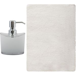 MSV badkamer droogloop mat/tapijt - Bologna - 45 x 70 cm - bijpassende kleur zeeppompje - wit