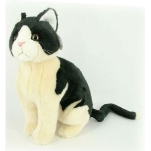 Zittende Kat Knuffel Zwart/Wit 30cm