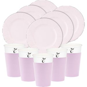 Givi Italia Feest/verjaardag gebaksbordjes/bekertjes set - 32-delig - lavendel paars - papier/karton