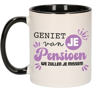 Cadeau mok voor collega - afscheid/pensioen - paars/zwart - keramiek - 300 ml - feest mokken