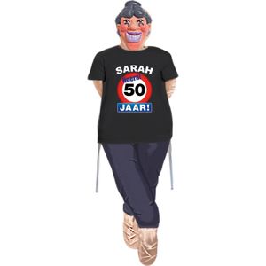 Sarah pop opvulbaar compleet met Sarah stopbord 50 jaar pop shirt en masker - Feestdecoratievoorwerp