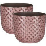 2x Stuks Plantenpotten/bloempotten keramiek roze - D11 en H9 cm - Plantenpotten