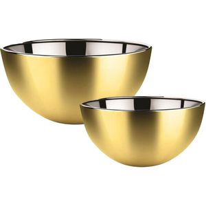 Voedsel serveer schalen set - 2x stuks - metallic goud - RVS - Dia 19/23 cm - Serveerschalen