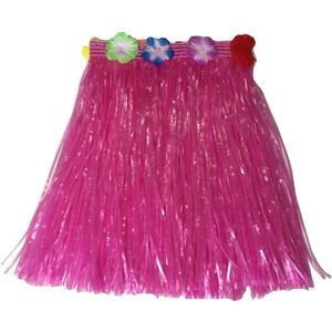 Hawaii thema verkleed rokje - raffia - roze - 40 cm - volwassenen - Carnavalskostuums