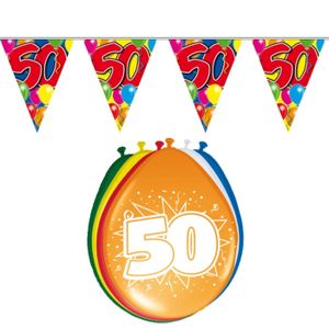 Verjaardag feest 50 jaar versieringen pakket vlaggetjes en ballonnen - Feestpakketten