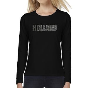 Glitter Holland longsleeve shirt zwart rhinestone steentjes voor dames EK/WK - Feestshirts