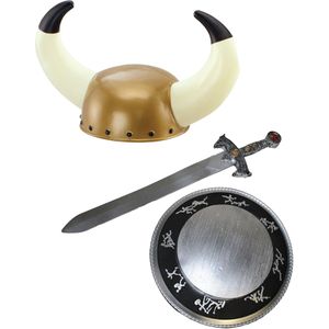 Carnaval verkleed set Viking/ridder - helm/zwaard en schild - middeleeuws - Verkleedhoofddeksels