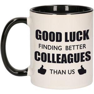 Bellatio Decorations Koffiemok/theebeker - zwart-wit - keramiek - bedankt collega - 300 ml