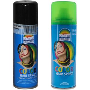 Set van 2x kleuren haarverf/haarspray van 120 ml - Zwart en Groen - Verkleedhaarkleuring