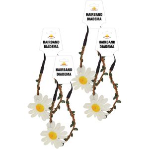 Verkleed haarband met bloem - 4x - wit - meisjes/dames - Hippie/flower Power - Verkleedhaardecoratie