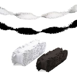Feest versiering combi set slingers zwart/wit 24 meter crepe papier - Feestslingers