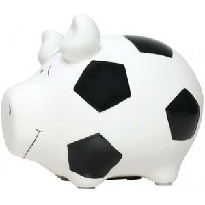 Spaarpot varken/spaarvarken wit voetbal thema 12 cm - Spaarpotten