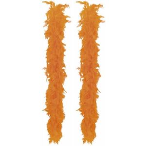 Carnaval verkleed boa met veren - 2x - oranje - 180 cm - 80 gram - Glitter and Glamour - Verkleed boa