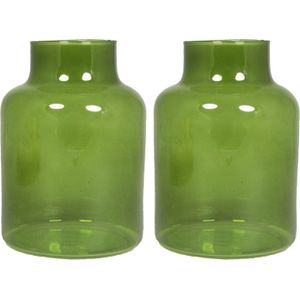 Floran - bloemenvazen - 2x stuks - groen/transparant glas - H20 x D15 cm