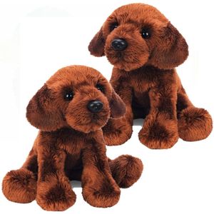 2x Stuks Pluche Labrador Knuffel Hond Bruin 12 cm - Speelgoed Honden Knuffels