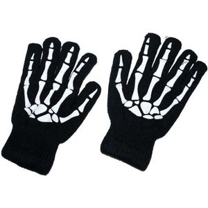 Halloween/Horror skeletten thema print verkleed handschoenen - zwart - volwassenen - one size - Verkleedhandschoenen