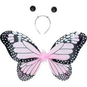 Vlinder verkleed set - vleugels/toverstafje/diadeem - lichtroze - kinderen - carnaval accessoires - Verkleedattributen