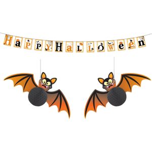 Guirca - Happy Halloween versiering slinger met 2x Vleermuizen 30 cm  - Vlaggenlijnen