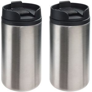 2x Thermo koffiebekers metallic zilver 290 ml - Thermosbeker