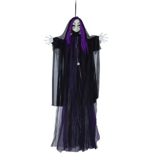 Halloween/horror thema hang decoratie Geest/spook - met LED licht - griezel pop - 120 cm - Feestdecoratievoorwerp