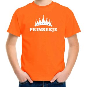 Oranje Prinsesje met kroon t-shirt meisjes - Feestshirts