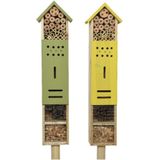 Tuindecoratie insecten hotel huisje geel 118 cm bijen/vlinders/lieveheersbeestjes - Insectenhotel