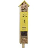 Tuindecoratie insecten hotel huisje geel 118 cm bijen/vlinders/lieveheersbeestjes - Insectenhotel