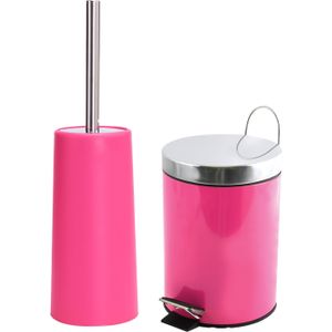 MSV Badkamer accessoires set - fuchsia roze - pedaalemmer/wc-borstel - Badkameraccessoireset