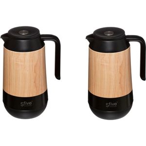 2x stuks koffie/thee thermoskan/isoleerkan 1 liter houtlook - Isoleerkannen voor warme / koude dranken