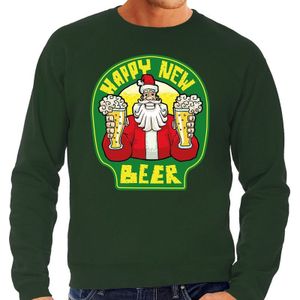 Groene foute kersttrui / sweater proostende Santa happy new beer voor heren - kerst truien