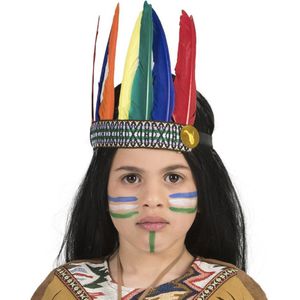 Indiaan verkleed hoofdtooi/hoofdband met veren voor kinderen - Verkleedhoofddeksels