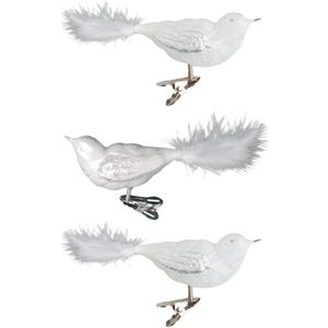 3x stuks luxe glazen decoratie vogels op clip wit 11 cm - Kersthangers