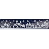 1x Kerst raamversiering raamstickers witte stad met huizen 12,5 x 58,5 cm - Feeststickers