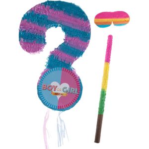 Pinata Gender reveal baby - 31 x 51 cm - papier - set met stok en masker - Pinatas