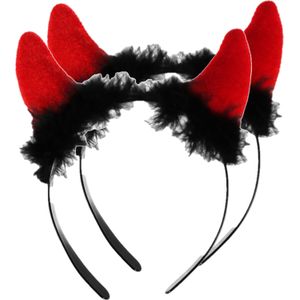 Set van 4x stuks halloween duivel hoorntjes diadeem rood plastic met pluche  - Verkleedhoofddeksels