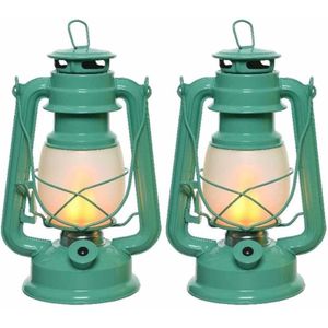 Set van 4x stuks draagbare turquoise blauwe lamp/lantaarn 24 cm met LED lampjes vlameffect verlichting - Lantaarns