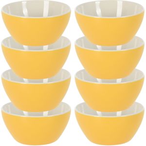 Excellent Houseware Soepkommen/schaaltjes - 8x - Acapulco - porselein - D14 x H6.5 cm - geel