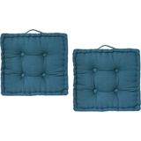 Atmosphera Vloerkussen Square - 2x - blauw - katoen - 40x40x8 cm - vierkant - Extra dik - zitkussen