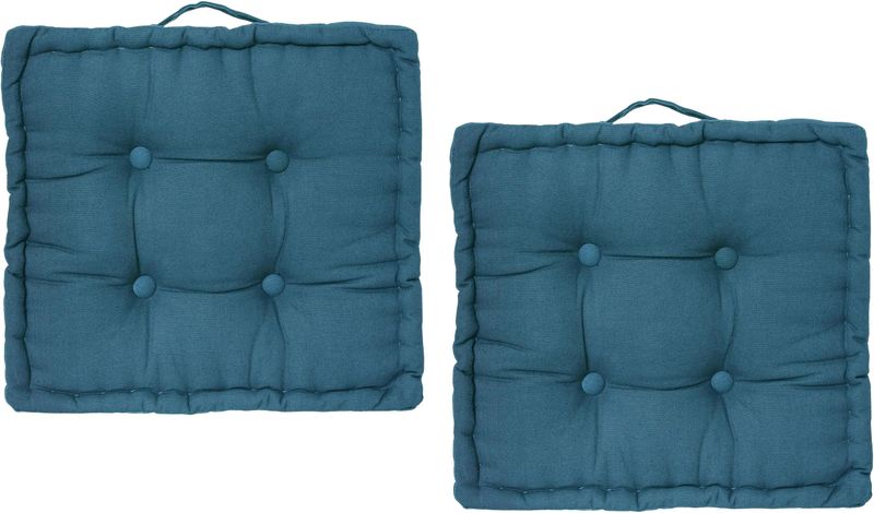 Atmosphera Vloerkussen Square - 2x - blauw - katoen - 40x40x8 cm - vierkant - Extra dik - zitkussen