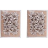 12x stuks decoratie bloemen rozen champagne glitter op clip 8 cm - Decoratiebloemen/kerstboomversiering/kerstversiering