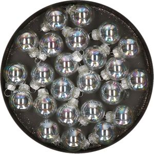 Mini kerstballen - 24x stuks - transparant parelmoer - glas - 2,5 cm - Kerstbal