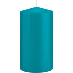 2x Turquoise blauwe woondecoratie kaarsen 8 x 15 cm 69 branduren - Stompkaarsen